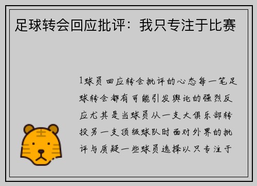 足球转会回应批评：我只专注于比赛